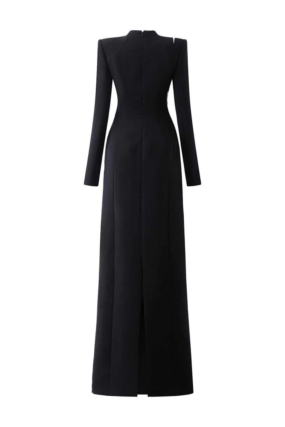 Stone Embellished Padded Shoulder Dress - TRACY COUTURE